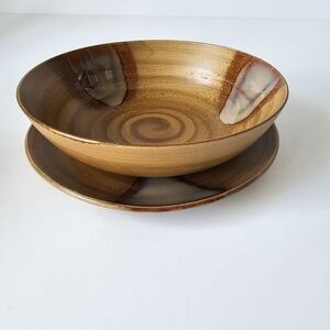 Sango Splash China Brown Dip Chop Salad Plate and Soup Bowl